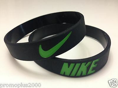 Nike Sport Baller Black W/green Logo Band Silicone Rubber Bracelet Wristband