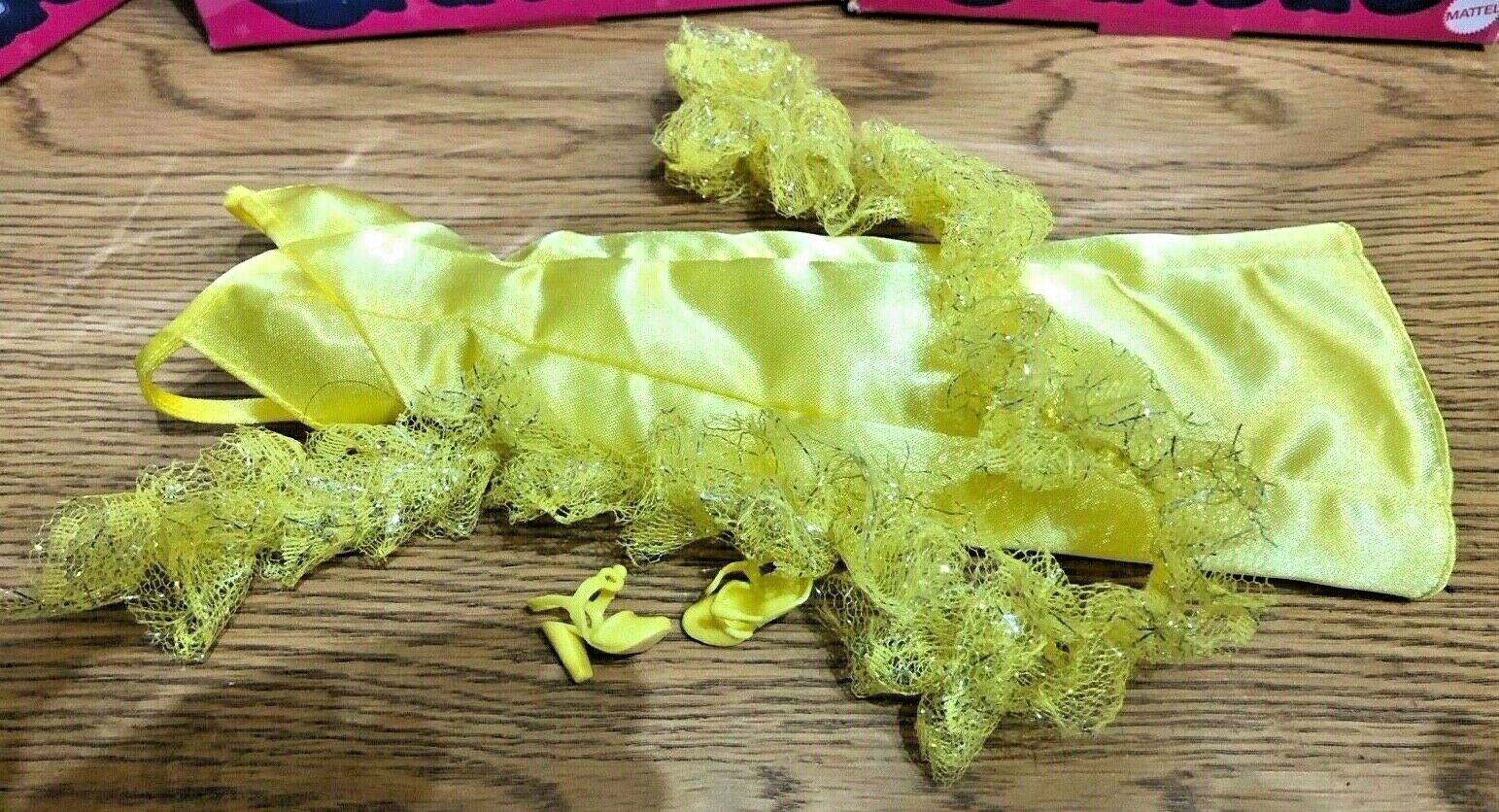 Vintage Repro Superstar Christie Barbie Fashion Yellow Gown & Boa With Shoes