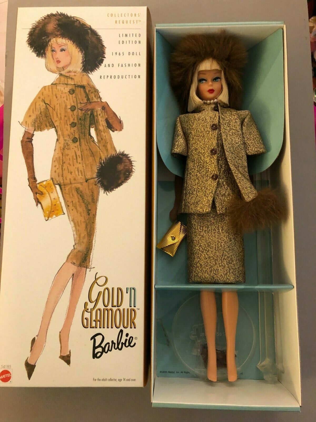 2001 Gold 'n Glamour Reproduction Barbie Doll Nrfb Vintage Style American Girl