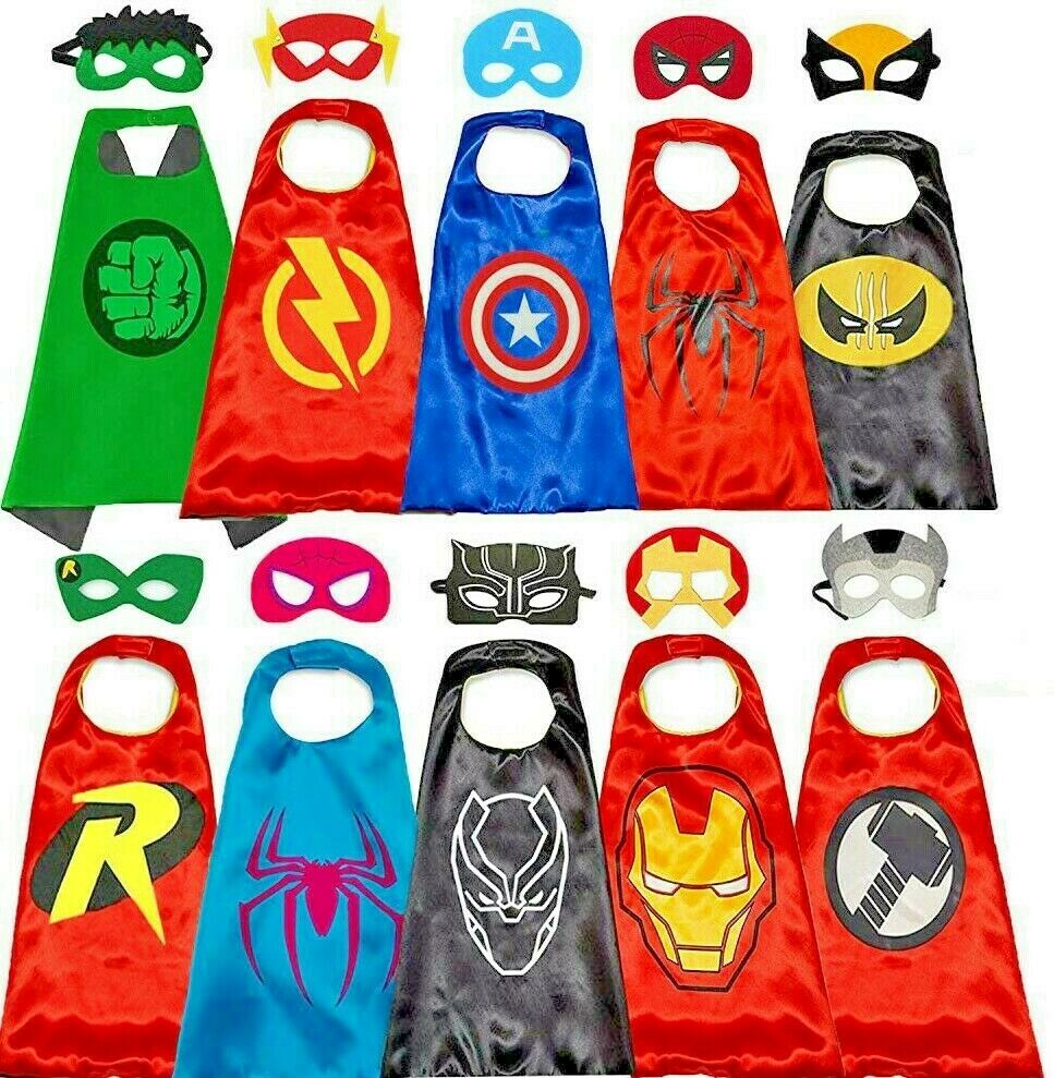 Superhero Capes With Masks Costumes For Kids Boys Girls Dress Up Cartoon Cosplay