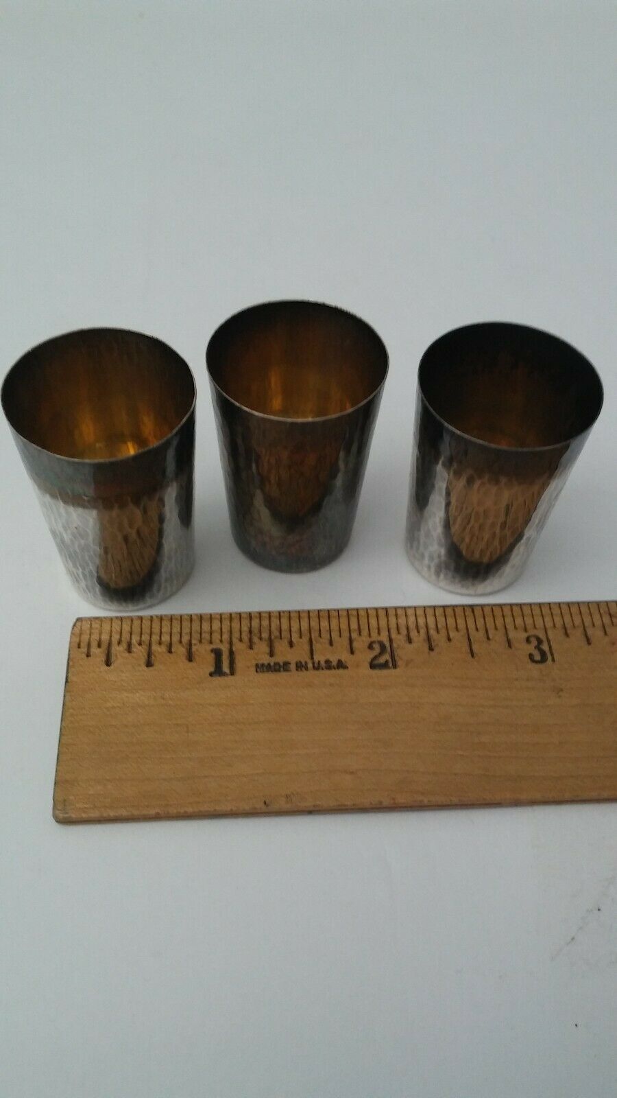 3 Vtg Hammered Sterling Silver Small Shot Cups 36 Total Grams