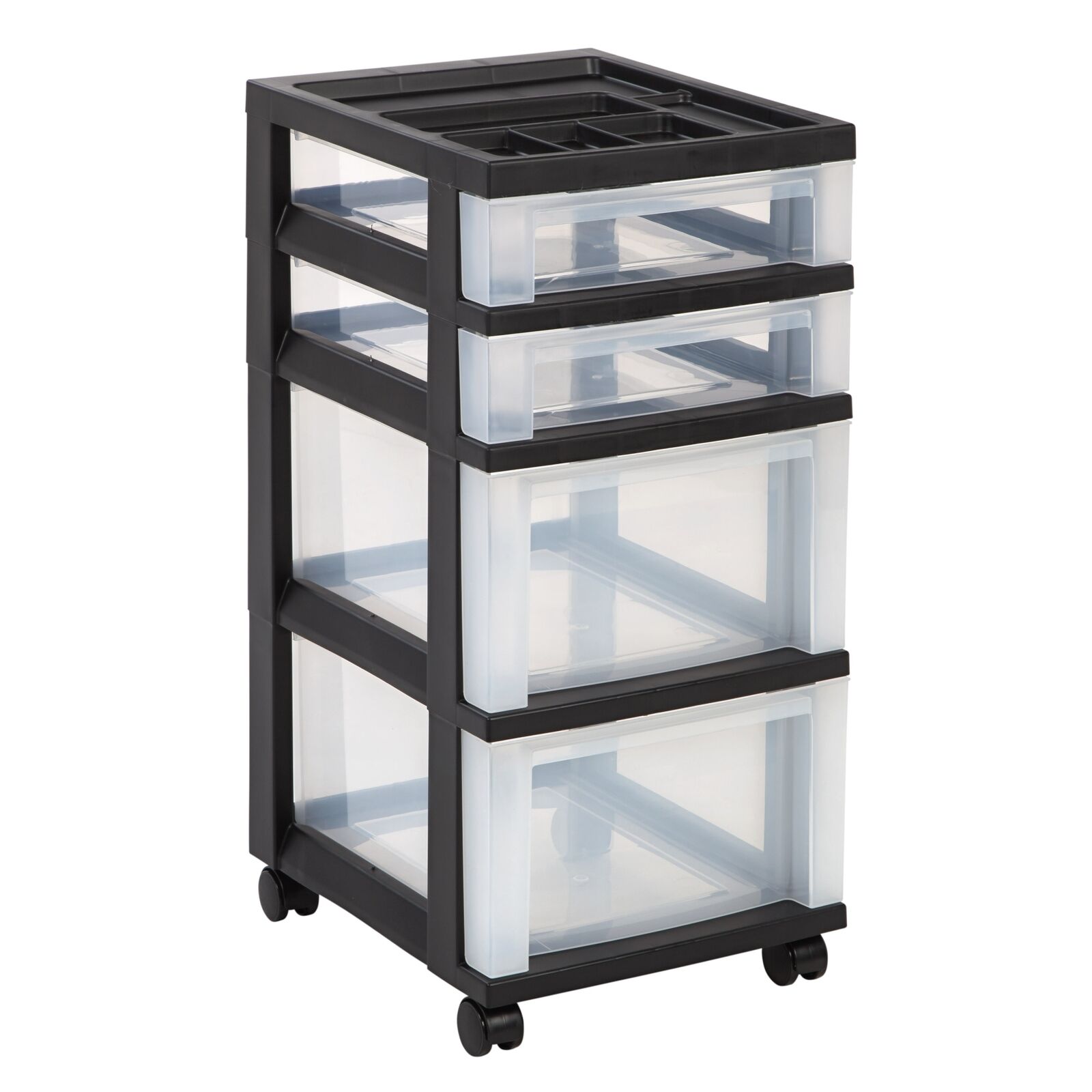 Office Depot Brand Plastic 4-drawer Storage Cart, 26 7/16" X 12 1/16" X 14 1/4"