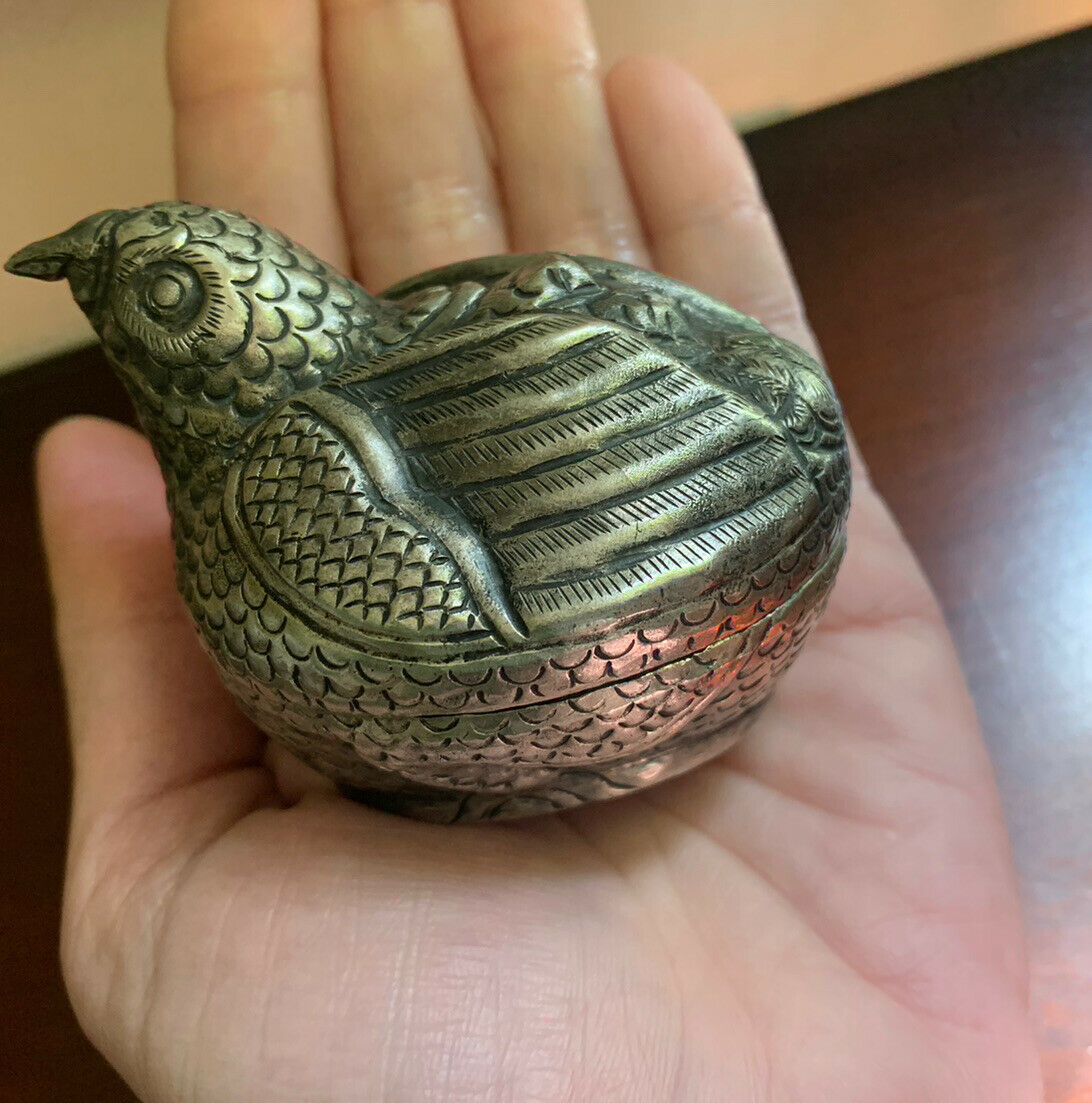 Antique Cambodian? Silver Box Circa Late 1800’s Figural Bird