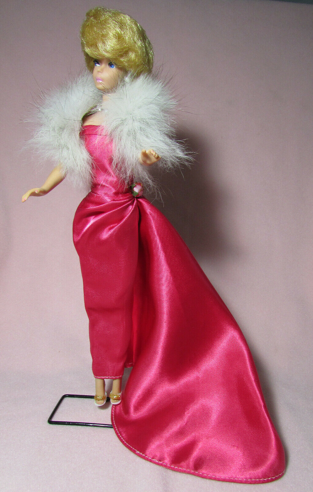 For Vintage Barbie Ooak Reproduction Enchanted Evening In Fuschia W Fur, Heels