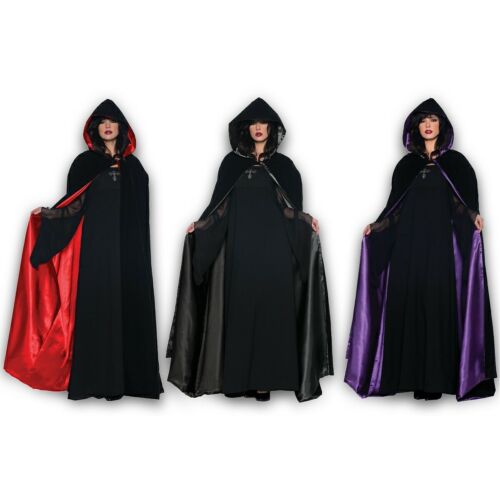 Cloak Adult Black Velvet Hooded Cape Medieval Renaissance Costume Fancy Dress
