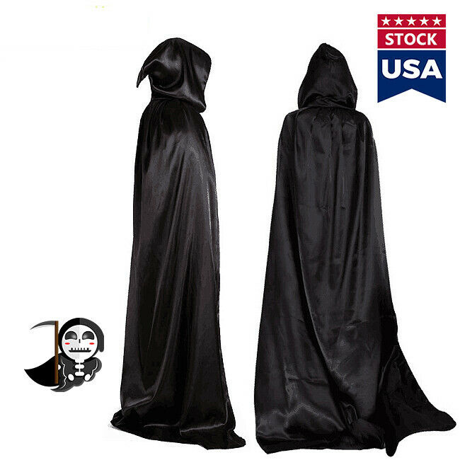 Adult Unisex Long Hooded Cape Cloak Costume Witch Robe Party Cosplay Fancy Dress