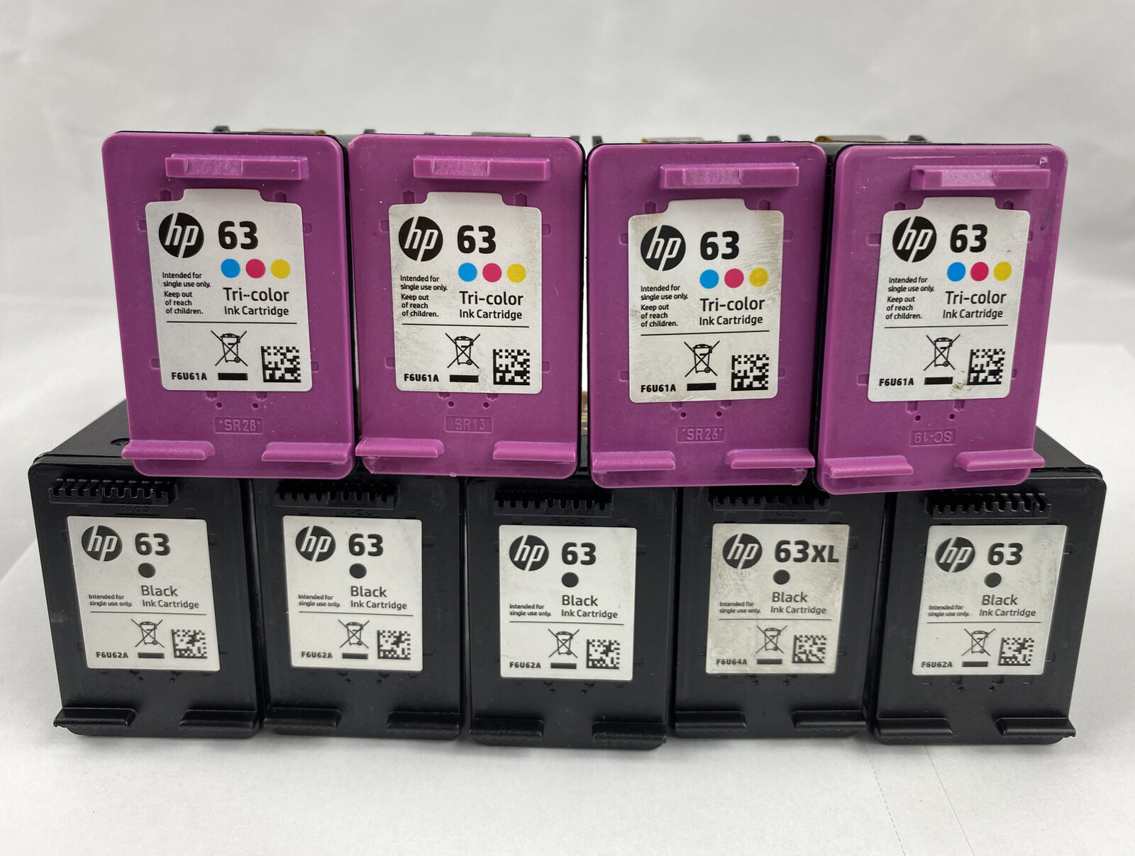 9 Genuine Hp Black & Color Empty Never Refilled Ink Cartridges Hp 63