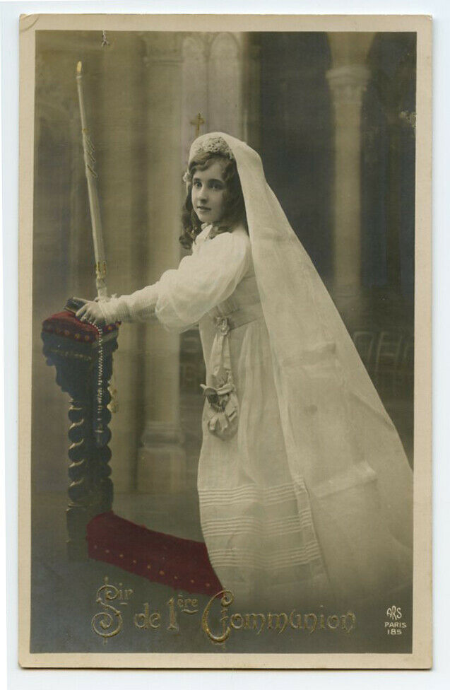 C 1910 Child Children 1st First Communion Girl Pretty Fashion Photo Postcard