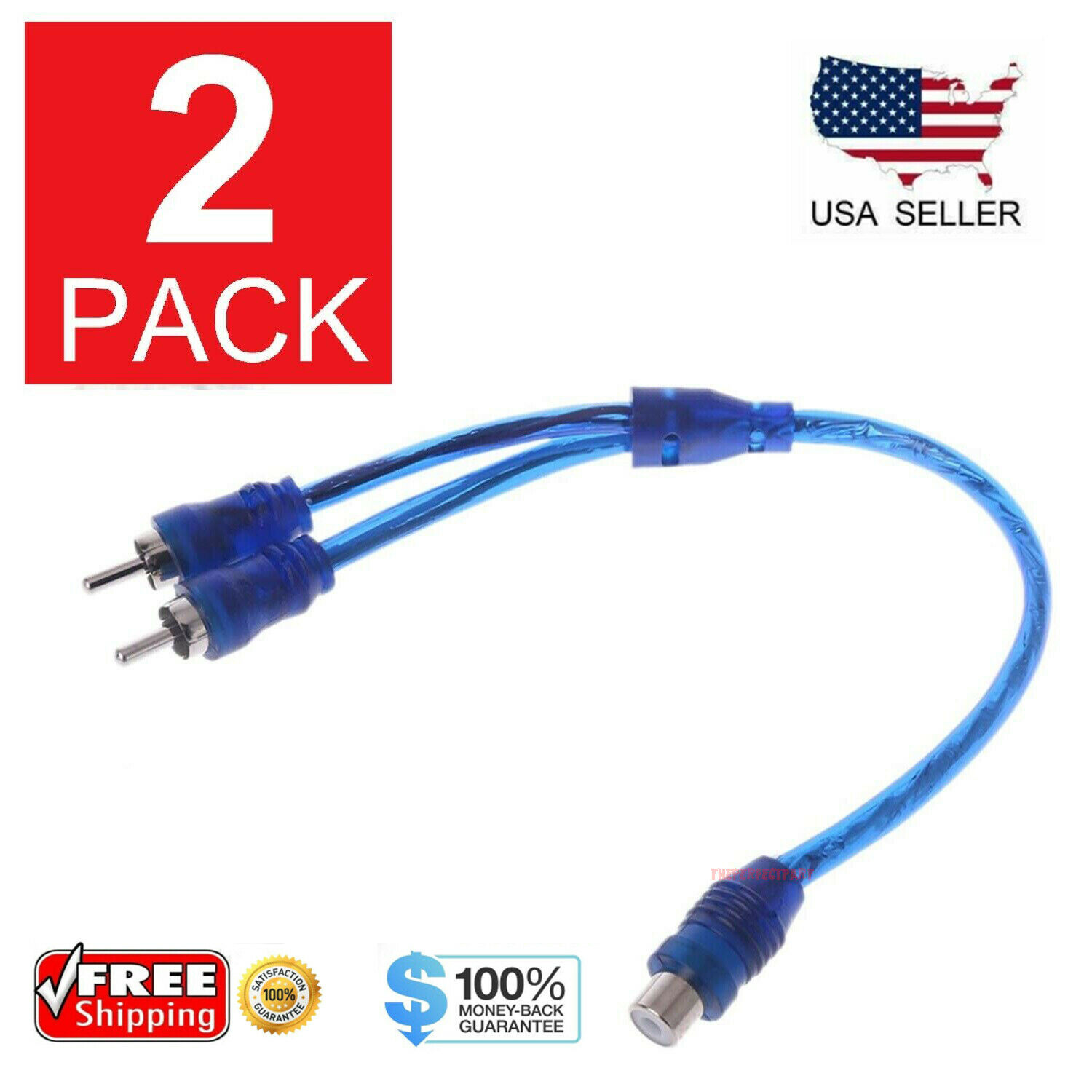 2x 7" Rca Audio Jack Cable Y Adapter Splitter 1 Female To 2 Male Plug Ofc 2 Pcs