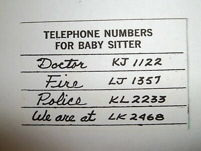 Paper Copy Of Vintage Telephone Numbers For Barbie Babysits #953
