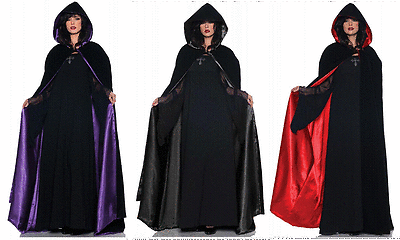 63" Black Purple Velvet Cape Satin Costume Cloak King Queen Renaissance Vampire
