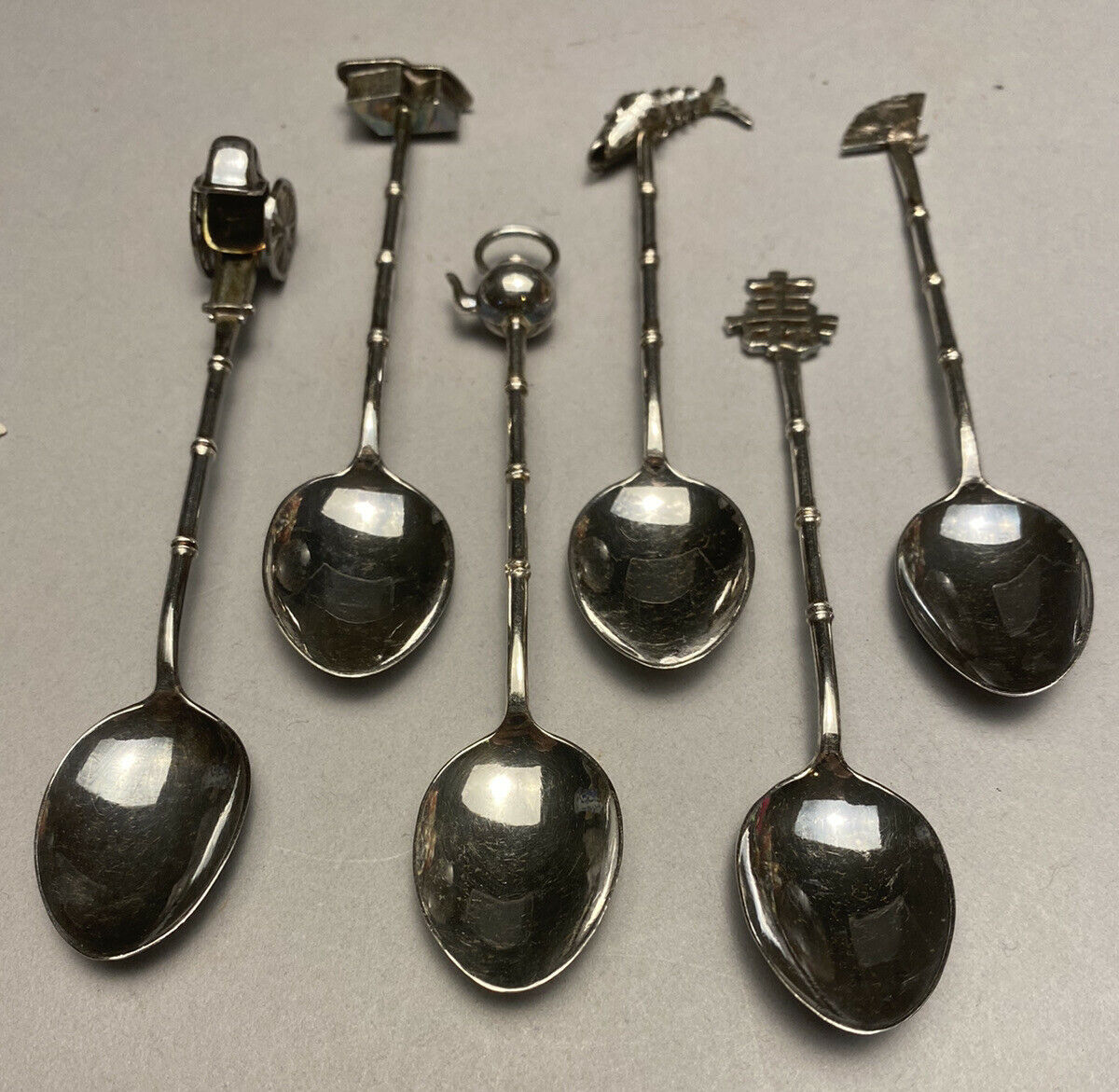 Set Of Six Japanese 950 Silver Souvenir Figural Spoons