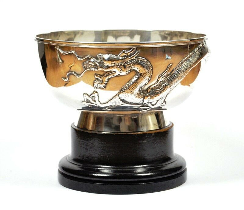 558 Grams Rare Maker Kwong Wa 1870 Antique Chinese Export Silver Bowl Dragon