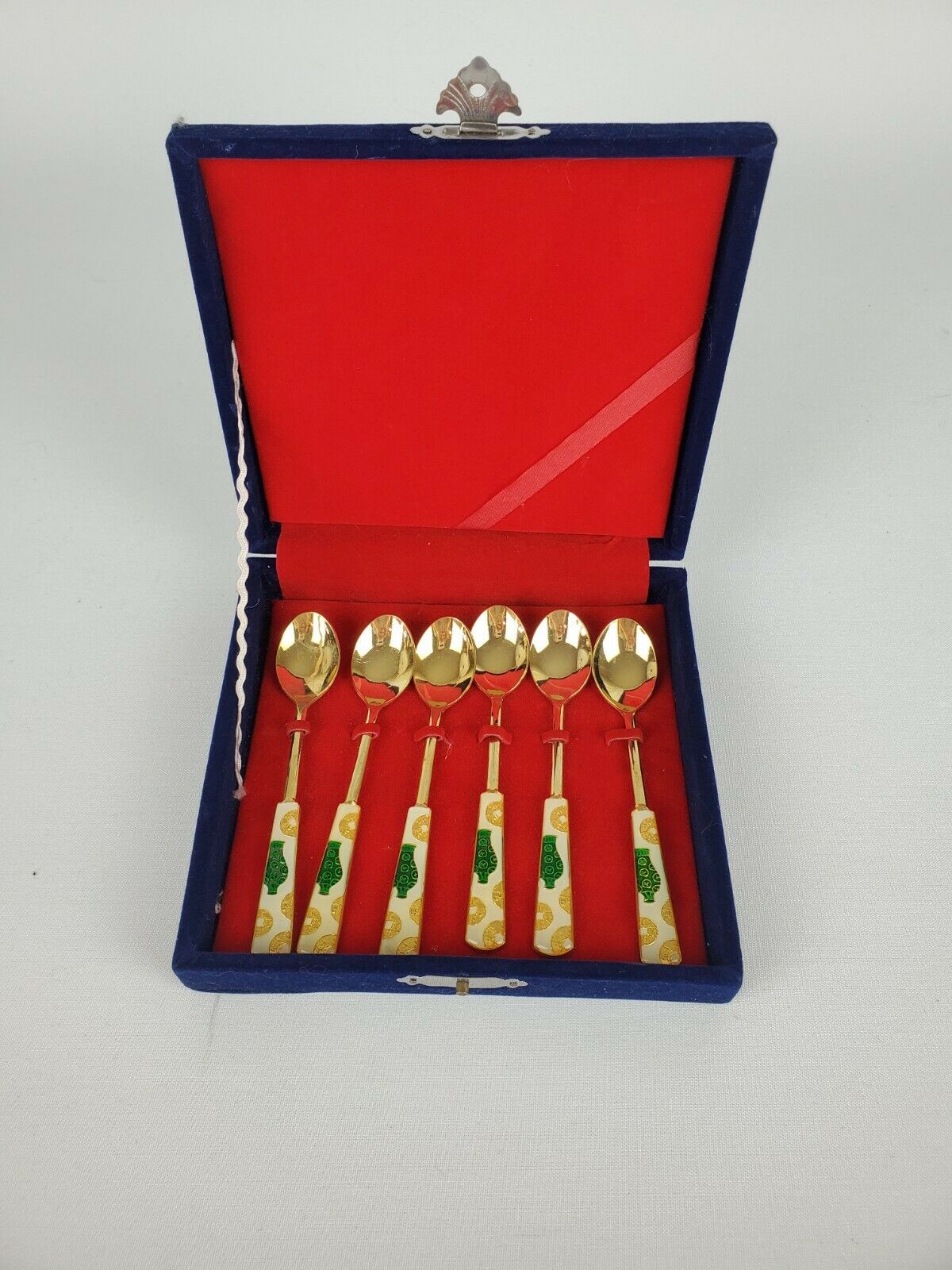 Korean Korea Decorative Gold Spoon Set Of 6 With Box 24k G.p. Gold Plate 4.75"