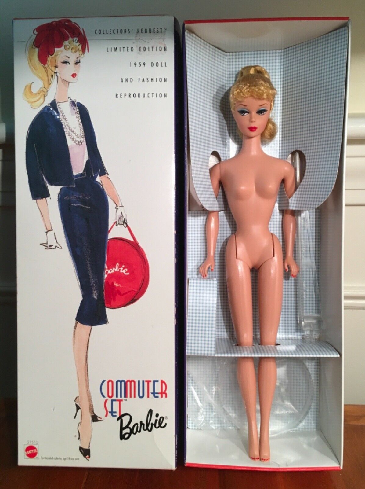 Nude Reproduction Blond Ponytail Barbie Doll & Commuter Set Box