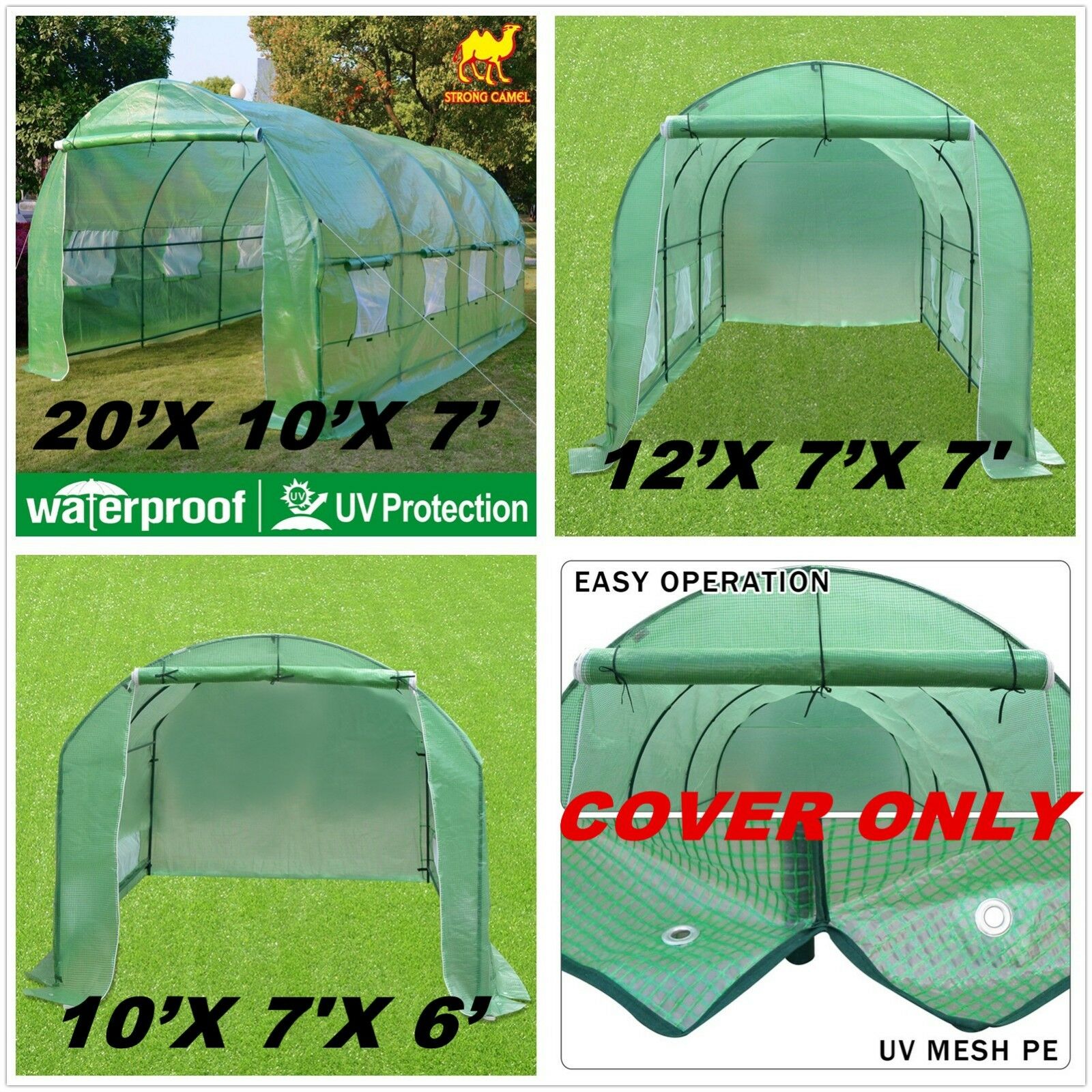20'x10'x7', 12'x7'x7', 10'x7'x6' Strong Camel Green House Replacement Cover Only