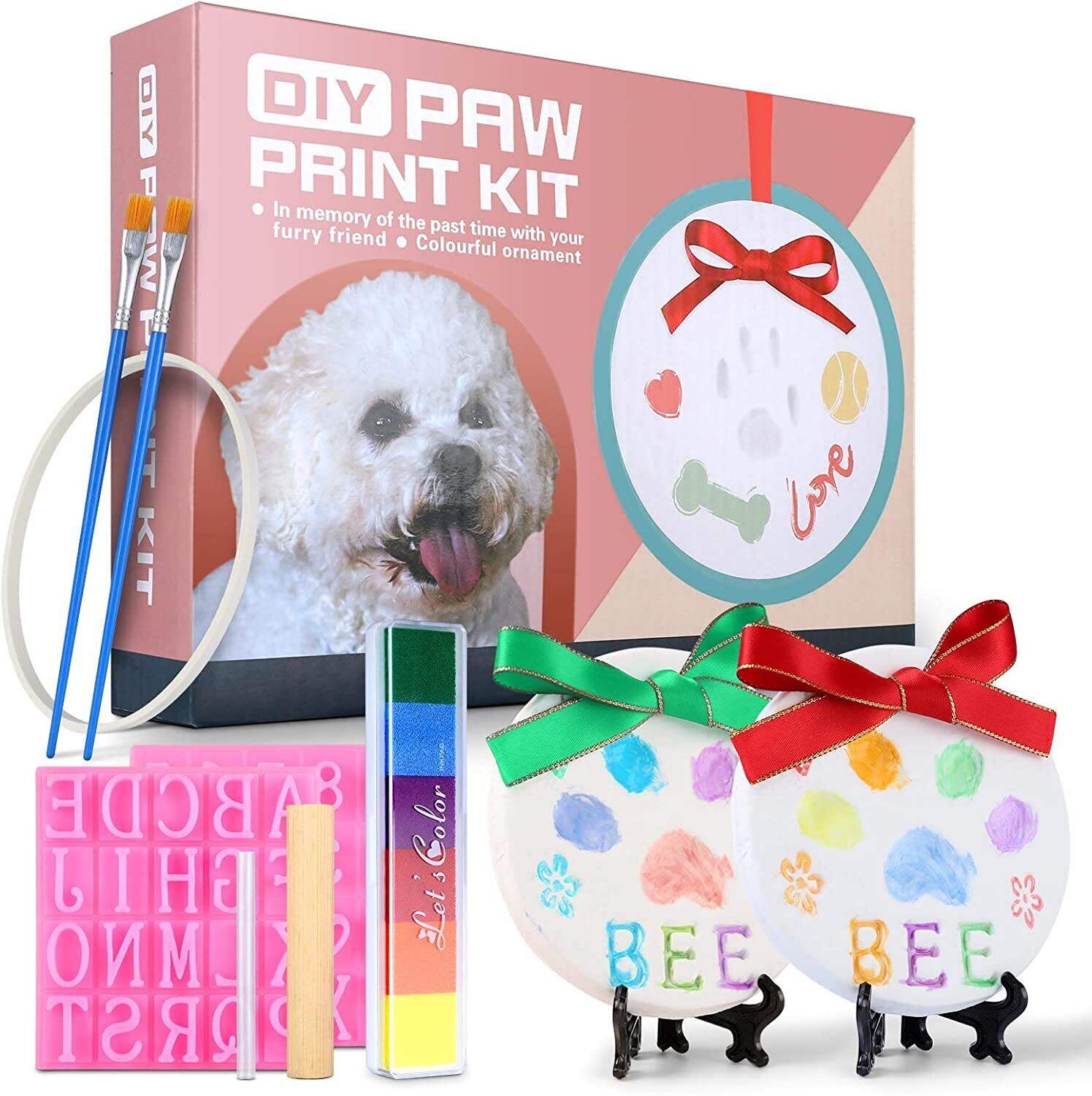 Memory Pet Paw Print Keepsake Air Dry Clay Ornament Kit For Dog Cat Christmas